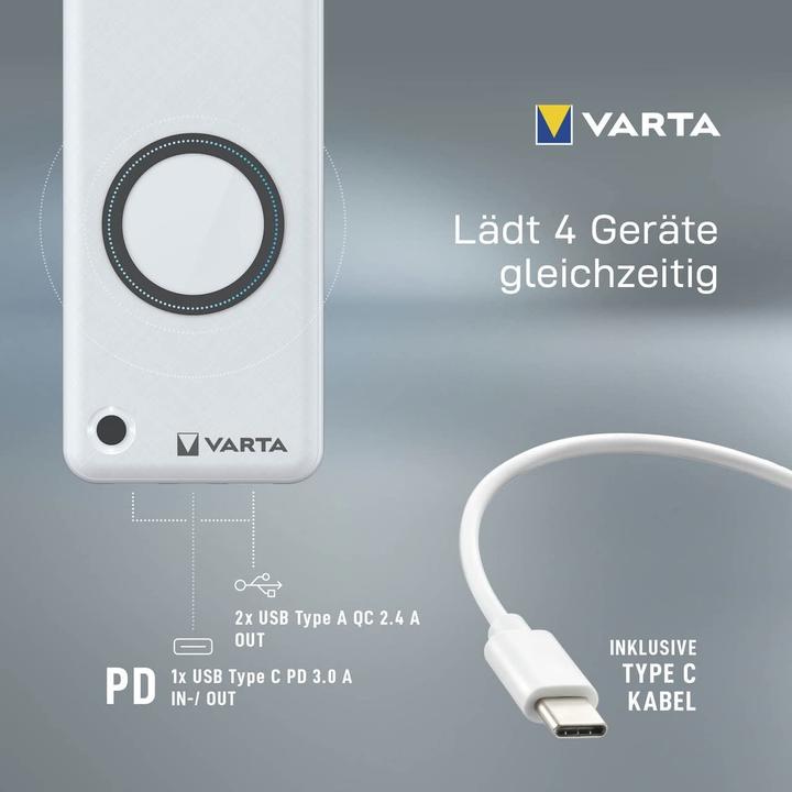 Actual product image Varta Wireless Power Bank + Charging Cable (20000 mAh, 20 W, 74.74 Wh)