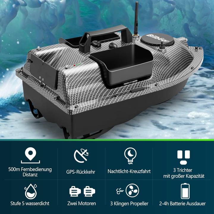 Produktbild Bilbear RC Futterboot fürs Karpfenangeln – mit GPS & 3 Futtertrichtern