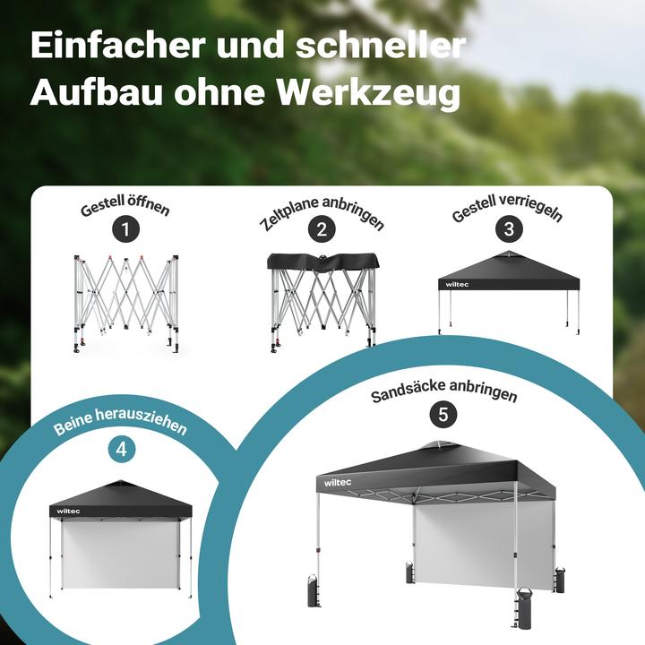 Actual product image Wiltec Pop up gazebo 3x3m grey side section wheels garden gazebo folding gazebo (300 cm, 300 cm)