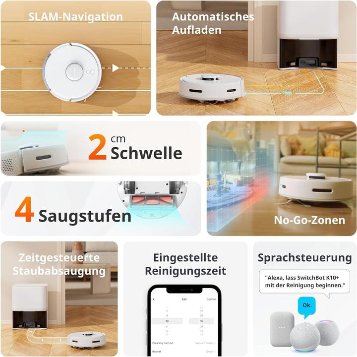 Produktbild SwitchBot Minisaugroboter K10+ Pro Saugroboter mit Absaugsta
