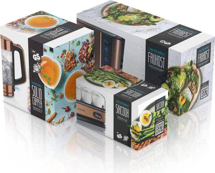 Actual product image Arendo Breakfast set, glass kettle 1.7l 2200W, 2-slice toaster & egg cooker for 6 eggs, copper (1.70 l)