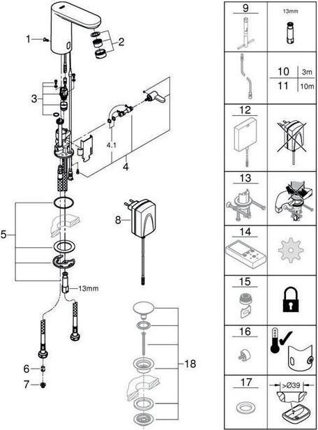 Immagine prodotto Grohe Rubinetto per lavabo a infrarossi Eurosmart CE con controllo della temperatura, alimentazione di