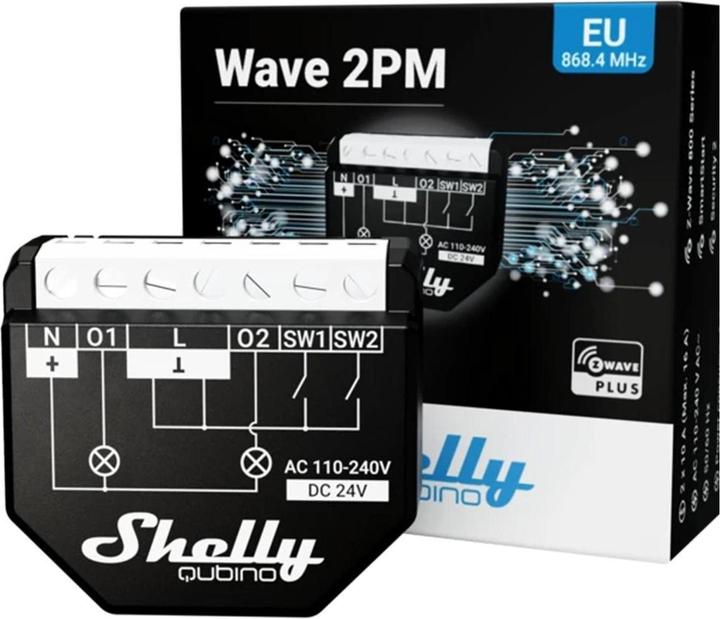 Immagine prodotto Shelly ALREZWE W 2PM - Relè Qubino Wave 2PM 16A 2 canali (Attuatore dell'interruttore)