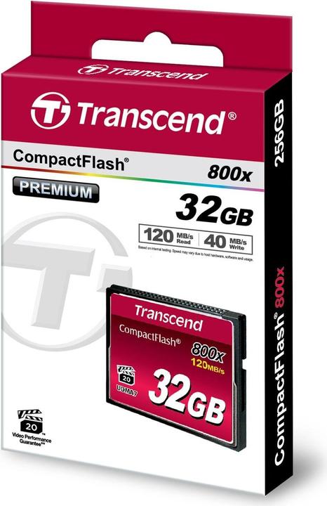 Image du produit Transcend Carte CompactFlash 32 Go Premium R120MB/s VGP 20 MLC (32 Go, CF)