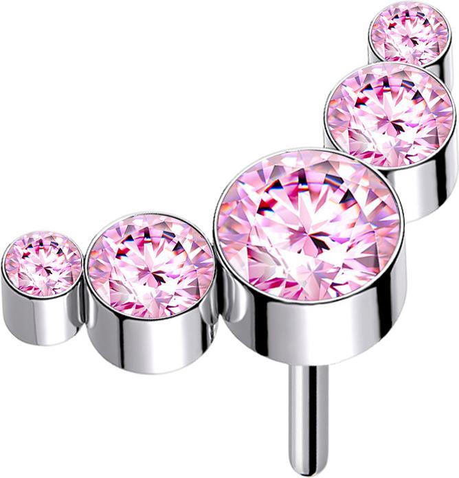 Star Piercing Threadless silber fünf Kristalle pink (ohne Messing, Titan G23)