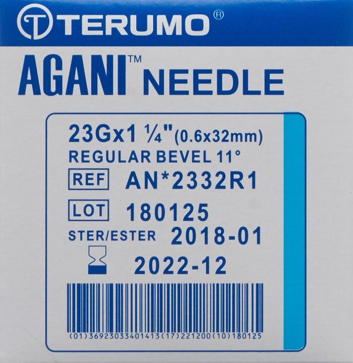 Produktbild Terumo Agani Einmalkalkanüle 23G 0.6x32mm blau (100 Stk)