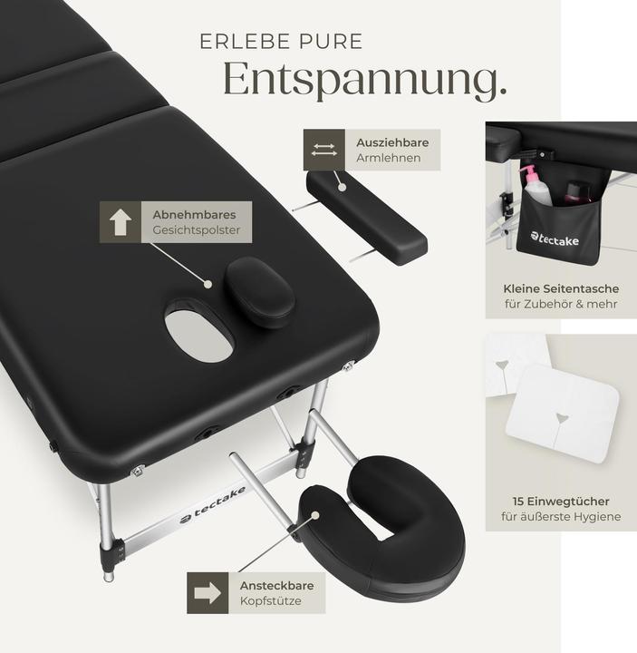 Actual product image tectake 3 Zonen Massageliege mit 5cm Polsterung und Aluminiumgestell