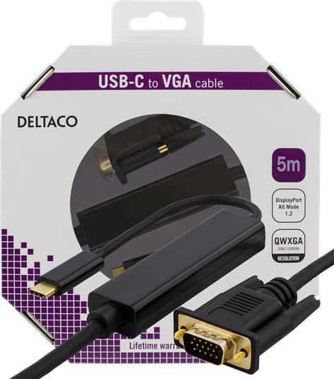 Actual product image Deltaco USBC-1089-K video cable adapter USB Type-C VGA (D-Sub) Black (VGA, USB-C, 500 cm)