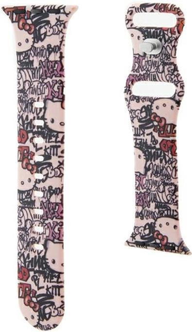 Actual product image Hello Kitty Pasek HKAWMSDGPTP Apple Watch 38/40/41mm różowy/pink strap Silicone Tags Graffiti (Silicone, Steel)