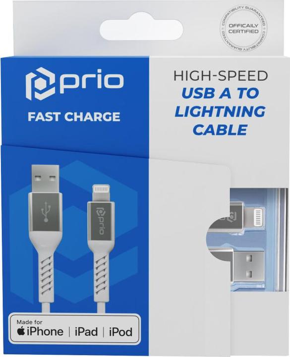 Image du produit prio Câble Charge & Sync USB A vers Lightning certifié Mfi 2m blanc (2 m)