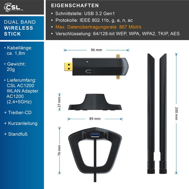 Actual product image CSL AC1200 WLAN Adapter USB 3.0 (USB 3.0)