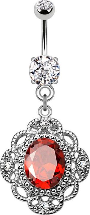 Actual product image Star Piercing Banana silver pendant tribal design with oval crystal red (Surgical steel 316L, Brass)