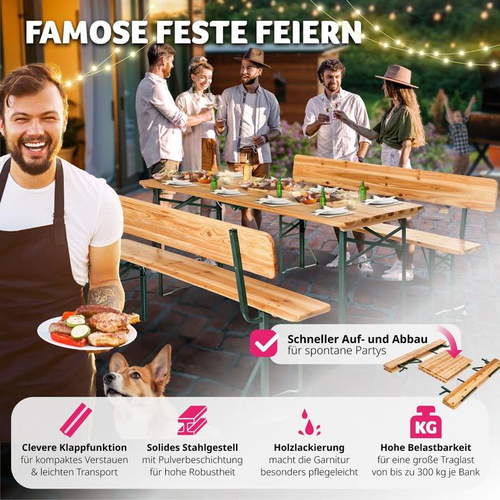 Produktbild tectake Bierzeltgarnitur 3-tlg. mit Lehne (176 cm)