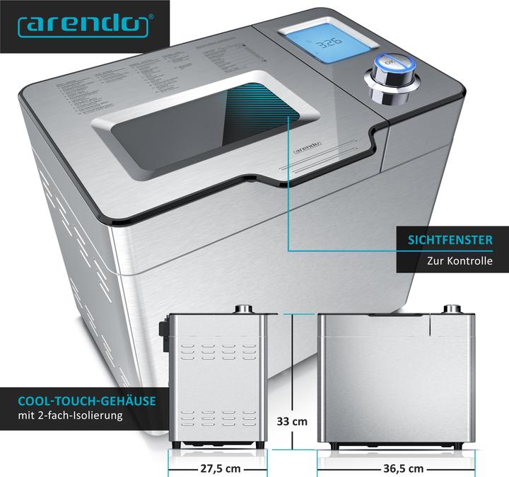 Image du produit Arendo Machine à pain, 25 programmes, 550 W, machine à pain, compartiment à ingrédients automatique