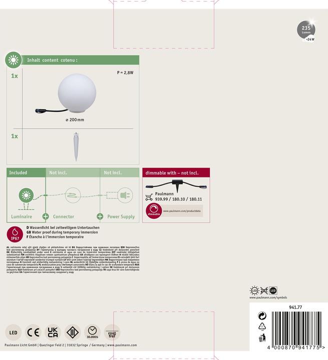 Actual product image Paulmann Outdoor Plug & Shine Globe (235 lm, IP67)