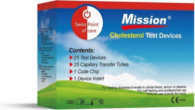 Actual product image Swiss point of care Mission 3-in-1 cholesterol test strips (Cholesterol tests)