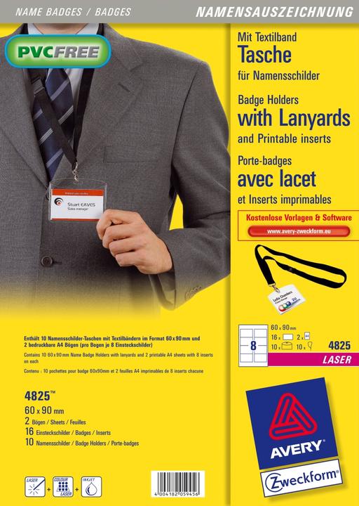 Produktbild Avery Zweckform Namensschild-Tasche, 90 x 60 mm, mit Lanyard transparent, aus PVC-freiem Material, mit 3-f
