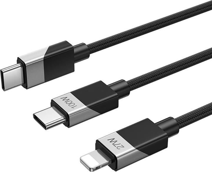 Actual product image Bwoo Brained 100W/27W 2 in 1 USB-C to USB-C and Lightning cable (USB 3.2 Gen 1)