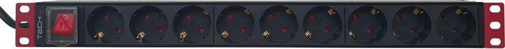 Techly Striscia di prese a rack 1U 9x interruttore di presa con messa a terra 2m (9 x, CEE 7/3, 2 m)