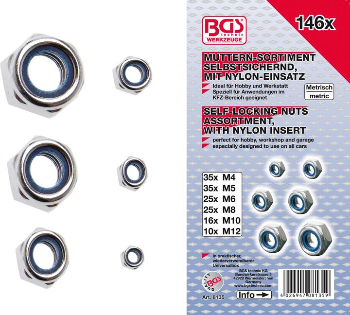 Actual product image BGS Hexagon Nut Assortment Self-Locking 146 pcs.