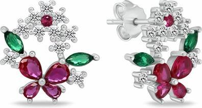 Actual product image Brilio Silver - Cute Silver Earrings Kitten with Zircons EA1062W