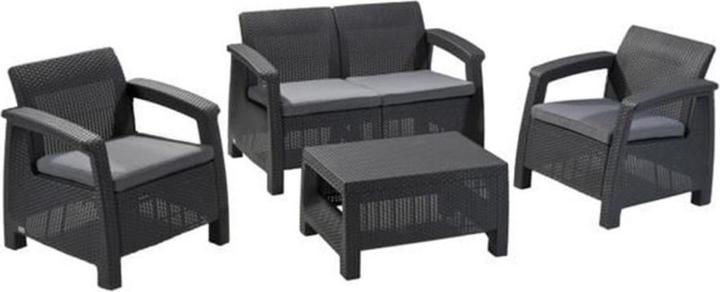 Allibert Corfu Lounge Wicker Set, Graphite, coussins inclus
