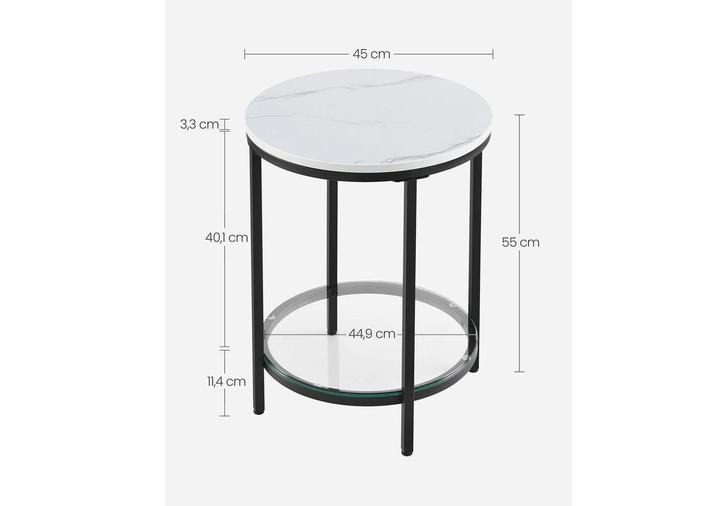 Image du produit Vasagle Table d'appoint en bois blanc 45,0 x 45,0 x 55,0 cm (45 x 45 x 55 cm)