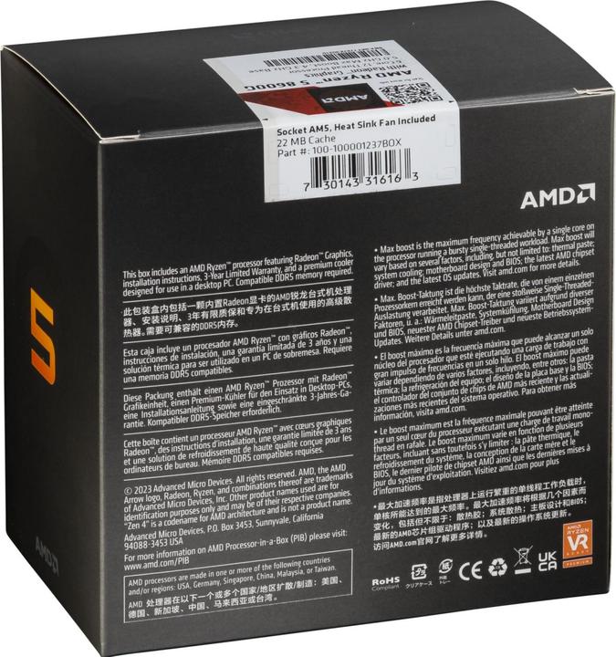 Produktbild AMD Ryzen 5 8600G (AM5, 4.30 GHz, 6 -Core)
