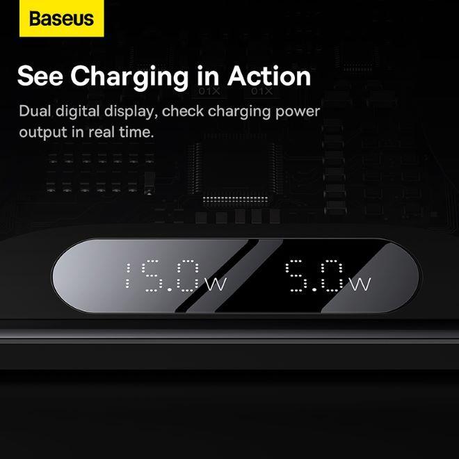 Actual product image Baseus Digital LED Display 2in1 Wireless Charger (20 W)