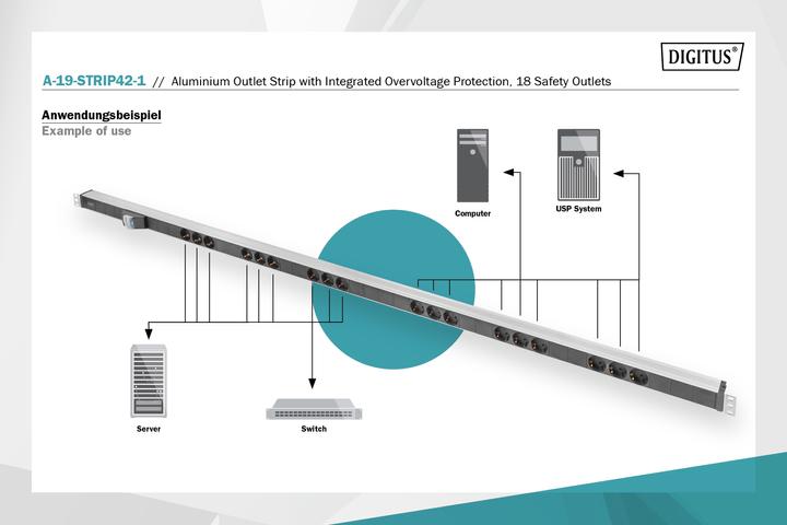 Produktbild Digitus 18-fach Steckdosenleiste, Alu (18 x, CEE 7/7, 2 m)