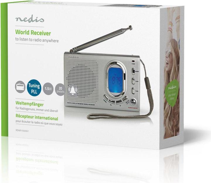 Produktbild Nedis Weltradio | Tragbare Ausführung | AM / FM / SW | Batteriebetrieben / Netzstromversorgung | Dig (AM, FM, KW)