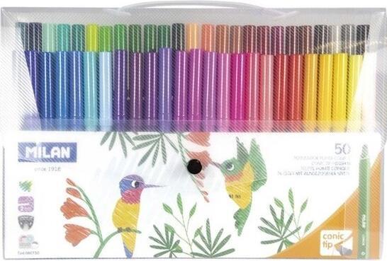 Actual product image Set of 50 tapered felt-tip pens in a transparent folder - WIKR-931277 (Multicoloured, 50 x)
