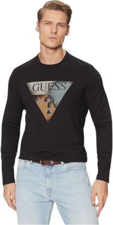 Guess Herren T-Shirt Langarm Ls Triangle Schwarz