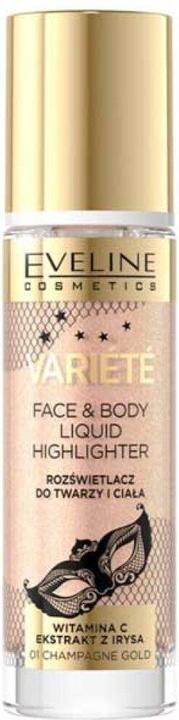 Actual product image Eveline Variete Liquid Highlighter Liquid Highlighter For Face And Body 01 Champagne Gold 30Ml (Champagne Gold, Highlighter)