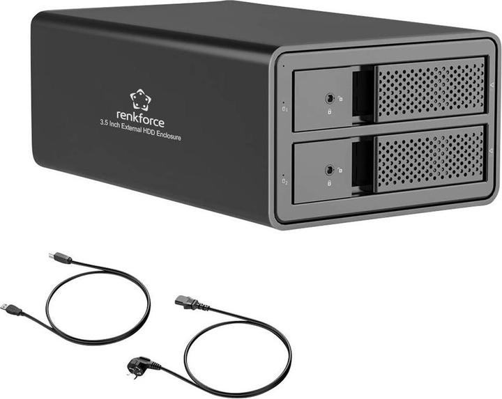 Actual product image Renkforce RF-6647596 8.9 cm (3.5 Zoll) Festplattengehäuse 2 Bay 3.5 Zoll USB-A ( (3.5")