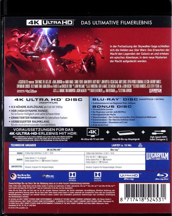 Produktbild Disney Interactive Studios Star Wars - Die letzten Jedi - 4K (4k Blu-ray, 2017, Deutsch)