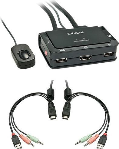 Image du produit Lindy Commutateur KVM HDMI 2 ports USB 2.0 Compact. HDMI 3D et USB 2.0 compliant Audio et Mic