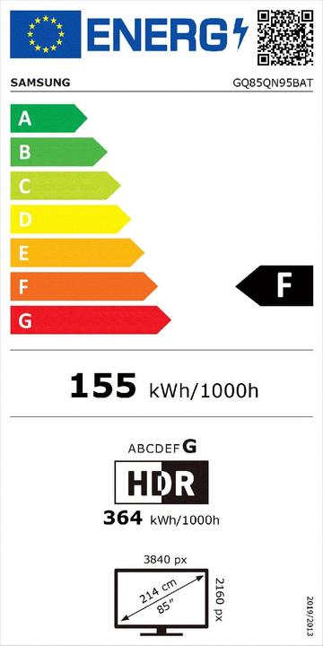 Label énergétique Samsung GQ85QN95BAT (85", QN95B, NeoQLED, 4K, 2022)