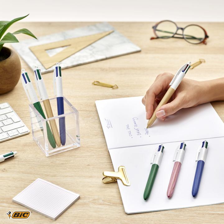 Productafbeelding Bic Intrekbare Balpen 4 Kleuren Houten Stijl (Natuur/wit, 1 x)