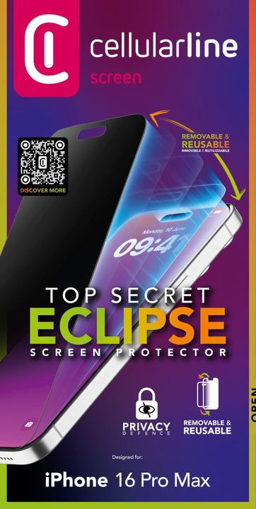 Produktbild Cellularline Top Secret Glass Eclipse (1 Stück, Apple iPhone 16 Pro Max)
