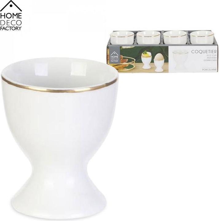 Immagine prodotto BigBuy 4 pezzi di tazza a uovo in porcellana bianca con bordo dorato di HOME DECO FACTORY (4 x)