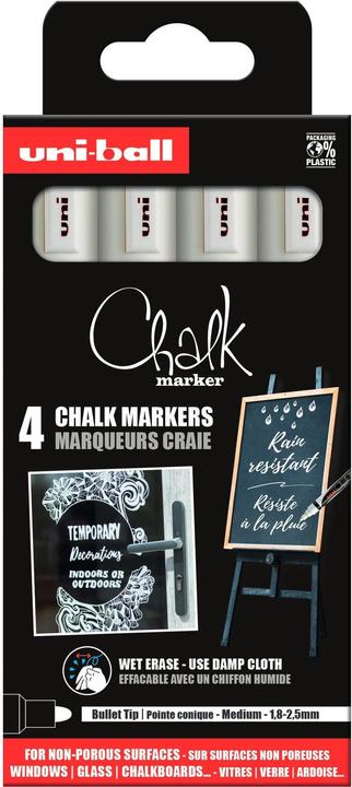 Image du produit Uni-ball Marqueur craie Chalk marker PWE5M/4 PF, étui de 4 pièces (Blanc, 2 mm, 4 x)
