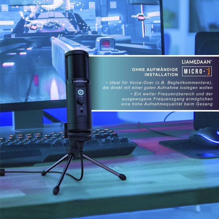 Produktbild Liam & Daan Streaming Mikrofon, Podcast Mikro, Monitorfunktion & Dreibeinstativ 192 kHz - 20 Hz bis 20 kHz