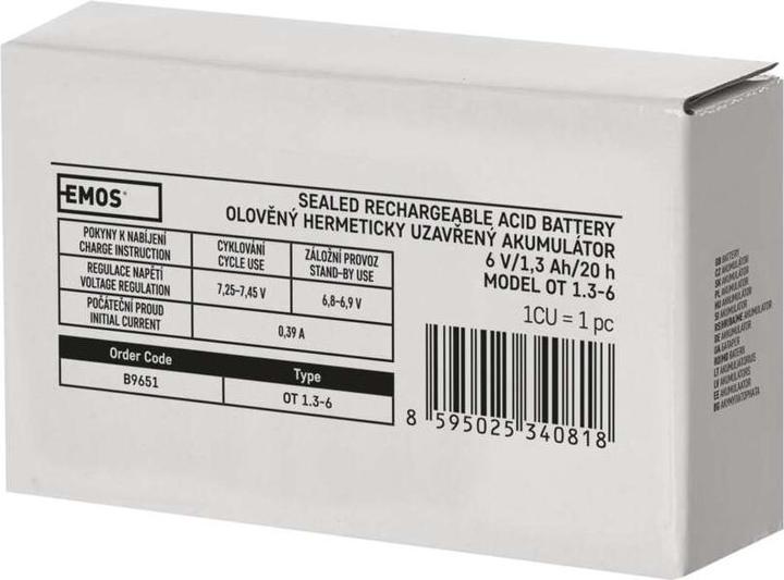 Immagine prodotto Emos Batteria al piombo senza manutenzione 6 V/1,3 Ah, faston 4,7 mm (1 pz., Specifico del dispositivo, 1300 mAh)