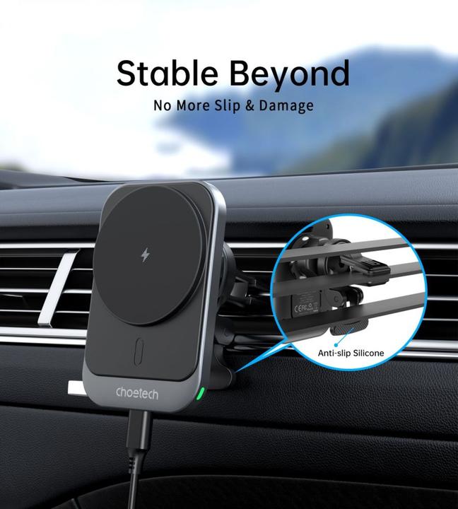 Actual product image Choetech T206-F car holder with inductive charger up to 15W - black