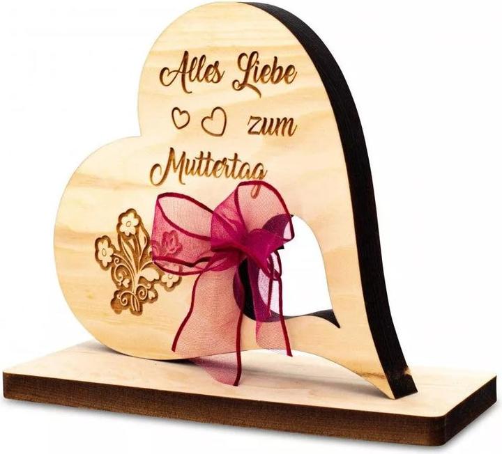 Produktbild ZNatur Zirben Holz Herz 16 cm mit Standsockel Geschenk Deko mit Gravur Zum Muttertag No.42
