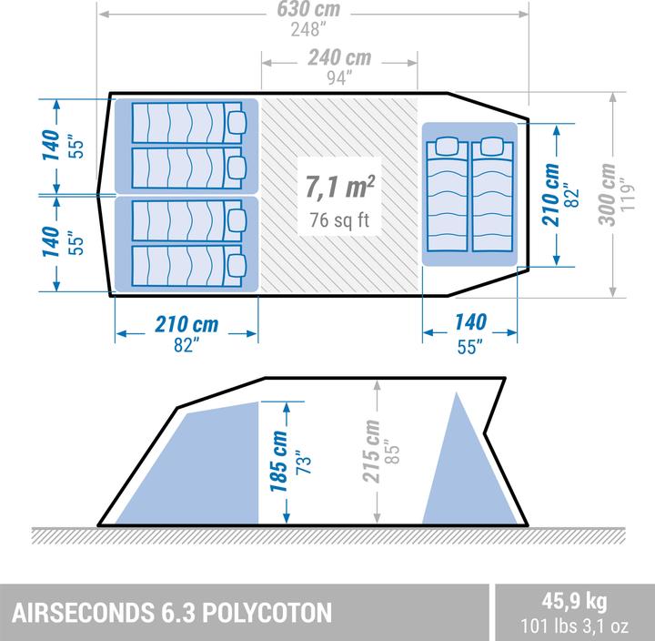 Immagine prodotto Quechua Airseconds 6.3 Polycoton (Tenda gonfiabile, 46 kg, 6 persone)