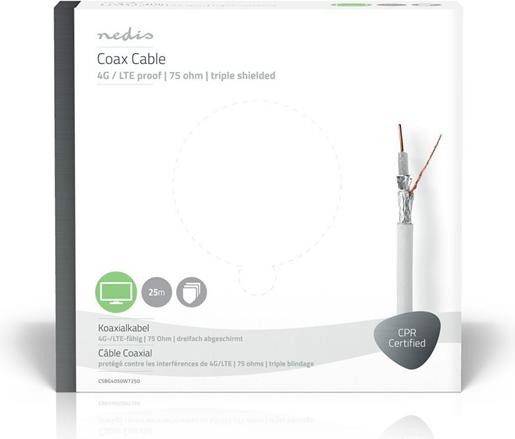 Actual product image Nedis Antenna cable on roll | 4G / LTE Secure | 75 Ohm | 3-fold shielded | ECA | 25.0 m | Coax | (75 dB, Antenna cable)