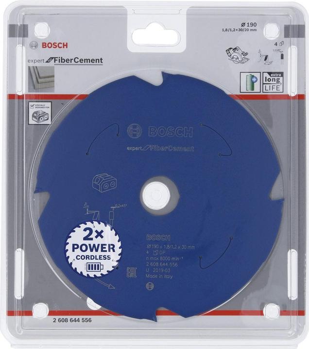 Immagine prodotto Bosch Professional Zubehör Lama circolare a batteria Expert per fibrocemento, 190 x 1,8/1,2 x 30, 4 denti
