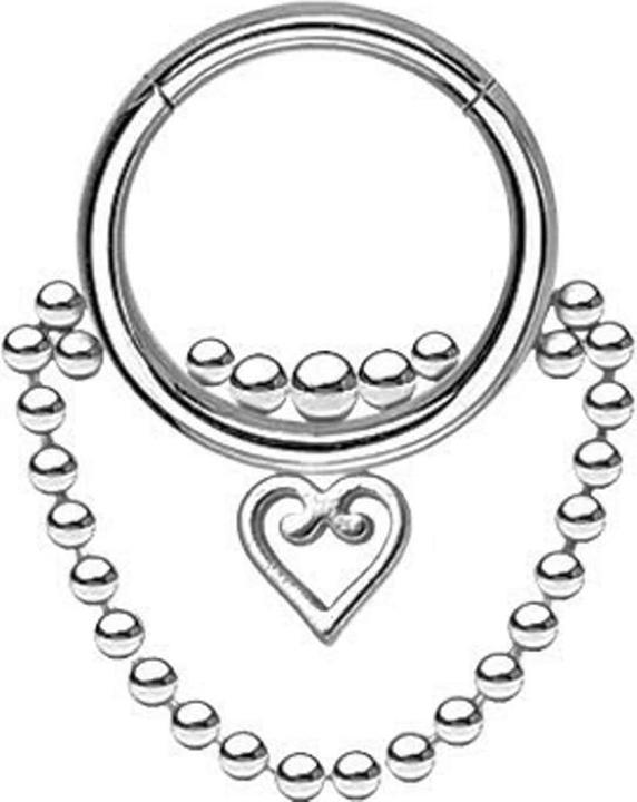 Star Piercing Micro Segmentring klappbar vergoldet Kugeln und Herz Anhänger Kette (Chirurgenstahl 316L)